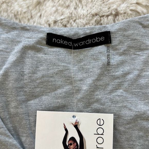 Naked Wardrobe Scoop Neck Crop Top in Heather Gray Size M - Picture 2 of 6